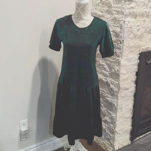 Love Moschino metallic shimmer green body with velour hem dress